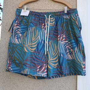 Goodfellow & Co Teal Tropical Leaf Print Swim Trunks